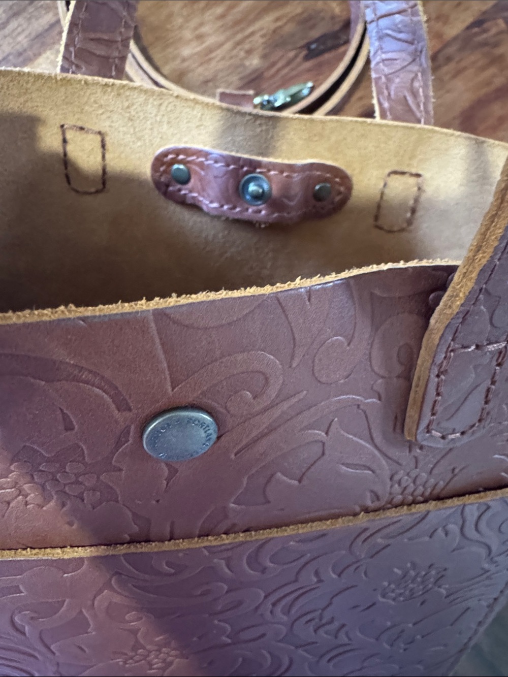 Portland Leather Embossed Brown Crossbody Tote - Picture 6 of 6